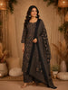 Black Paisley Printed Cotton Straight Cut Salwar Suit with Printed Dupatta