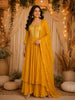 Yellow Floral Zari Embroidered Tissue Silk Anarkali Salwar Suit with Dupatta