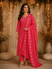 Coral Pink Floral Beads Embroidered Cotton Salwar with Dupatta