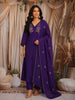 Royal Purple Floral Sequins Embroidered Cotton Salwar with Dupatta