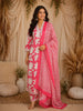 Rani Pink Floral Printed Design Cotton Straight Cut Salwar Suit with Striped Dupatta