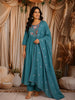 Teal Blue Floral Embroidered Cotton Salwar with Dupatta