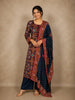 Navy Blue Multicolor Ikat Printed Crepe Salwar Suit with Dupatta