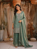 Sea Green Floral Sequins Embroidered Tissue Organza Salwar Suit