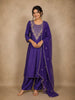 Purple Floral Thread Embroidered Cotton Salwar Suit with Dupatta