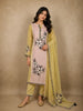 Pastel Lemon Yellow Floral Sequins Embroidered Design Georgette Unstitched Salwar Material with Dupatta