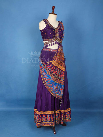 Purple Floral Embroidery Georgette Indowestern Lehenga - Diadem