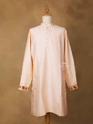 Peach Raw Silk Embroidery Indo-Western Sherwani Suit, with Pant - Diadem