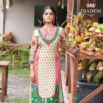 Ivory Floral Embroidered Crepe Palazzo Salwar Suit - Diadem