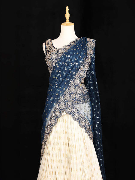 Ivory Lehenga Adorned with Floral Sequin Embroidery Designs with Net Dupatta - Diadem