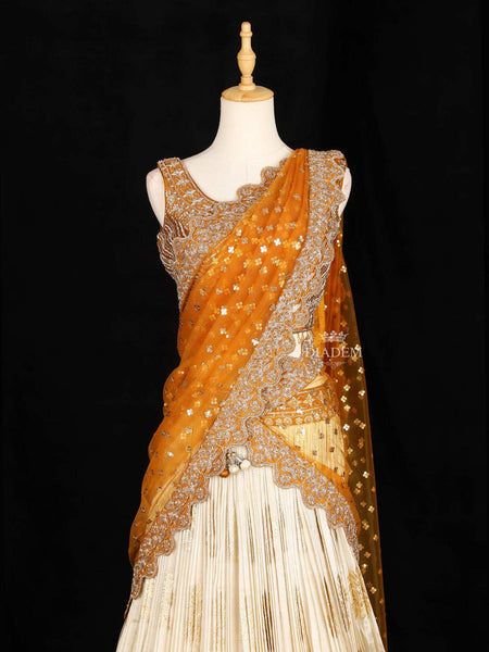 Ivory Lehenga Adorned with Floral Sequin Embroidery Designs, with Net Dupatta - Diadem