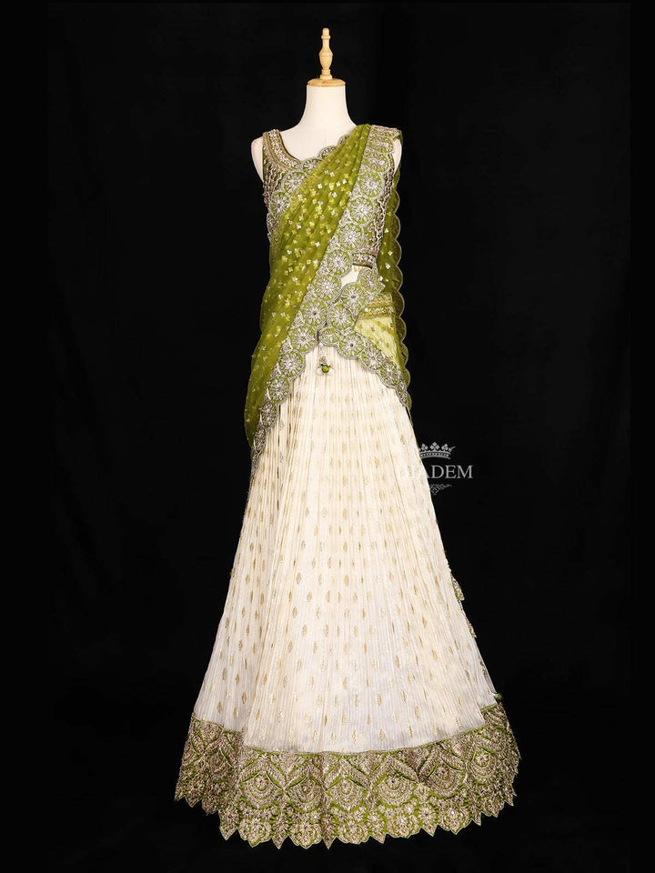 Ivory Lehenga Adorned with Floral Sequin Embroidery Designs with Net Dupatta - Diadem