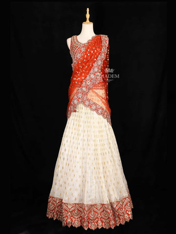 Ivory Lehenga Adorned with Floral Sequin Embroidery Designs with Net Dupatta - Diadem