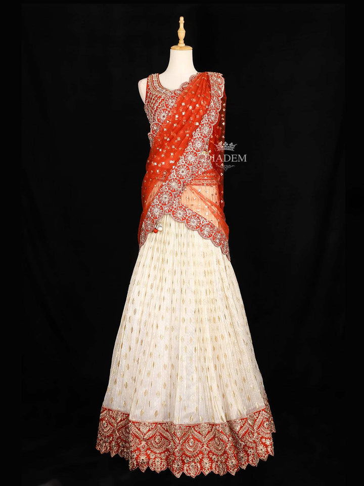 Ivory Lehenga Adorned with Floral Sequin Embroidery Designs with Net Dupatta - Diadem