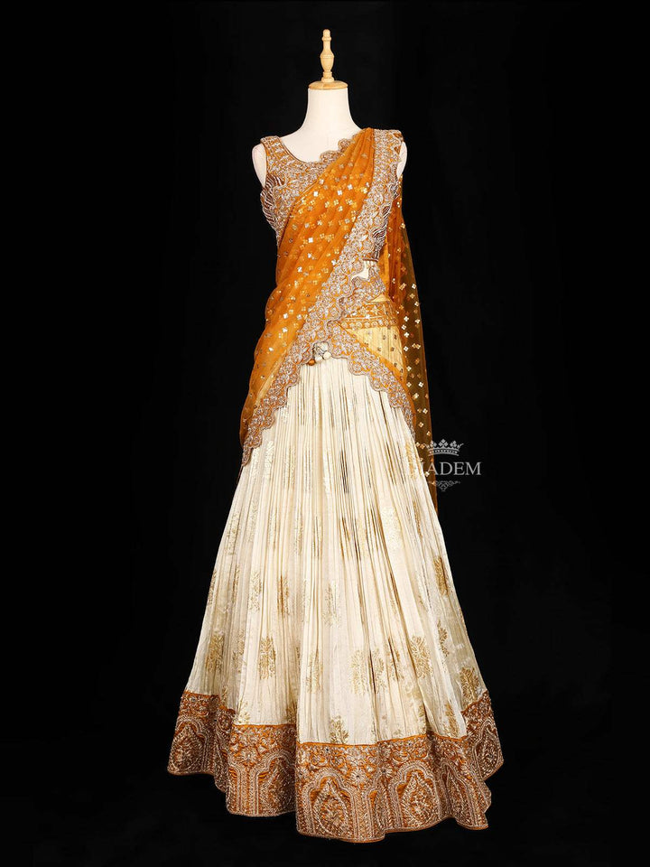 Ivory Lehenga Adorned with Floral Sequin Embroidery Designs, with Net Dupatta - Diadem