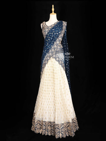 Ivory Lehenga Adorned with Floral Sequin Embroidery Designs with Net Dupatta - Diadem