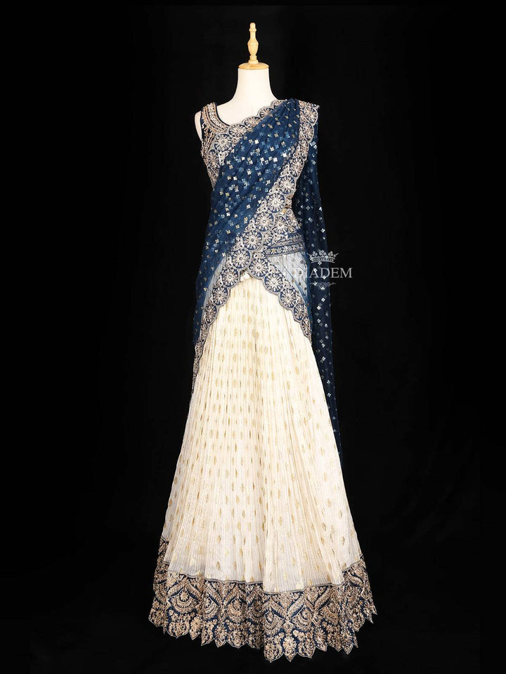 Ivory Lehenga Adorned with Floral Sequin Embroidery Designs with Net Dupatta - Diadem