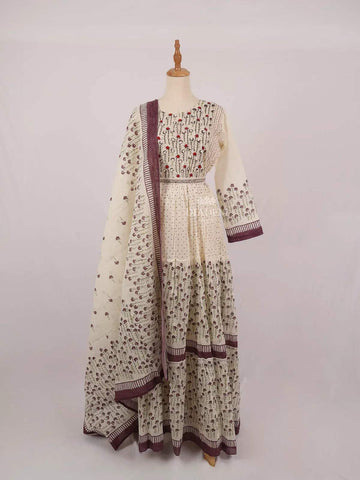 Ivory Salwar Suit Adorned with Floral Print Design and with Dupatta - Diadem