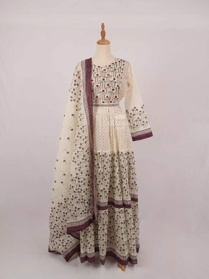 Ivory Salwar Suit Adorned with Floral Print Design and with Dupatta - Diadem