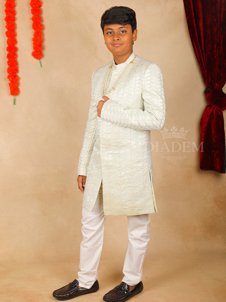 Jacquard Sherwani Pant Set Aqua Blue