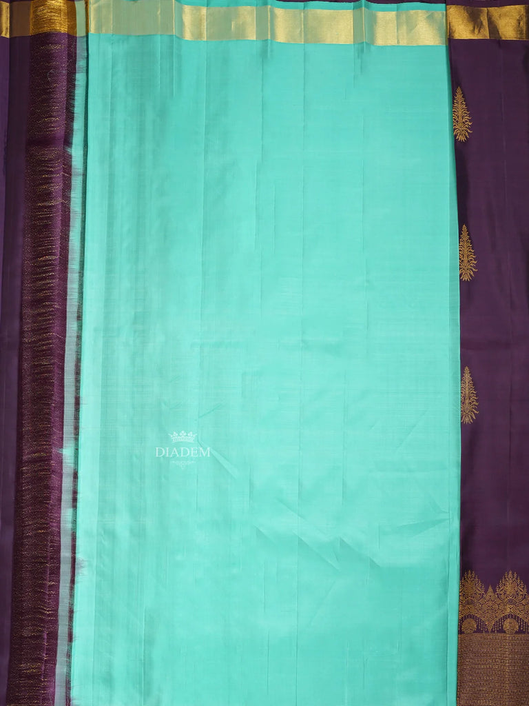 Kanchipuram Silk Saree Dark Purple with Leaf