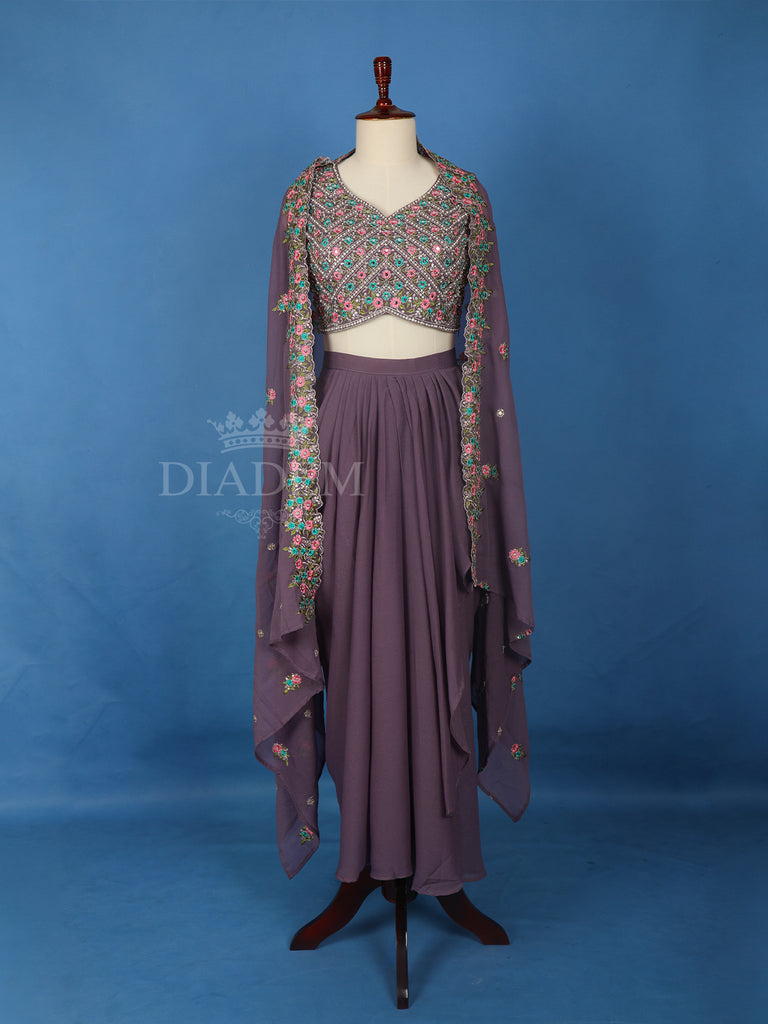 Lavender Floral Embroidery Lehenga