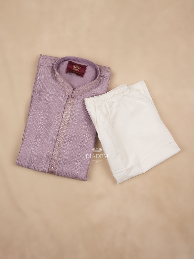 Lavender Kurta Set with Stripes and Sequin Embroidery