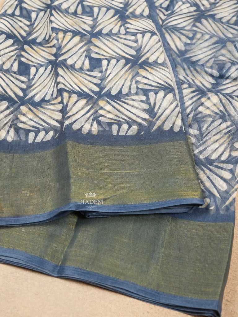 Leaf Motifs Blue Grey Saree