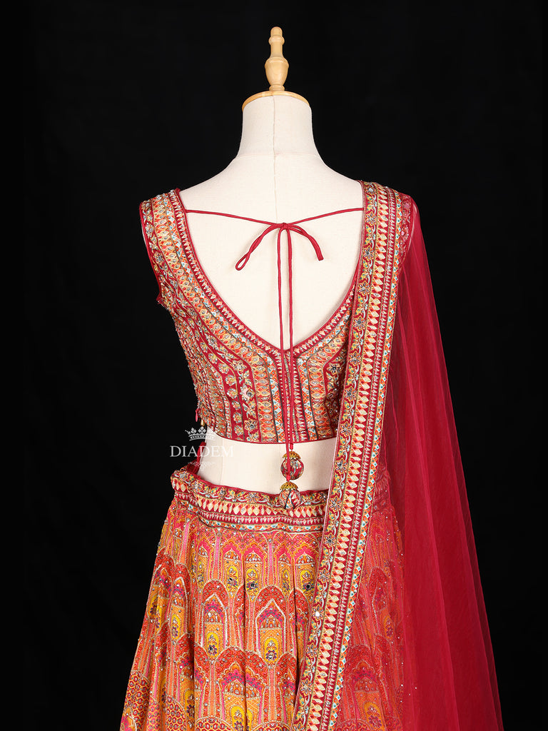 Embroidery Red Lehenga Net Dupatta