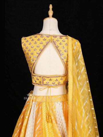 Yellow Banarasi Multicolor Wedding Bridal Lehenga with Panel Skirt - Diadem