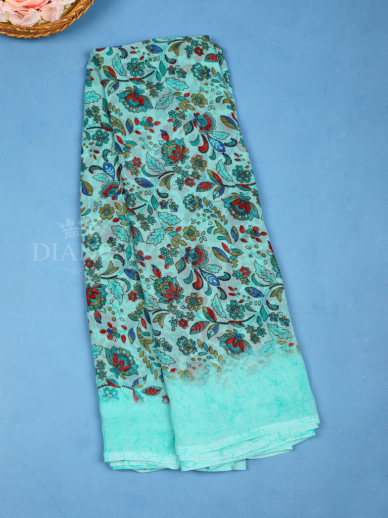 Light Blue Floral Designed Georgette Saree