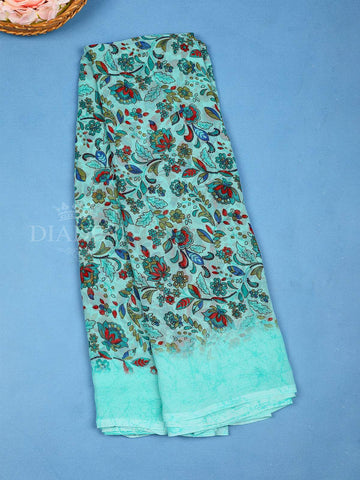 Light Blue Floral Designed Georgette Saree - Diadem