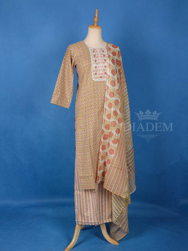 Light Brown Floral Printed Salwar Salwar Suit for Women - Diadem