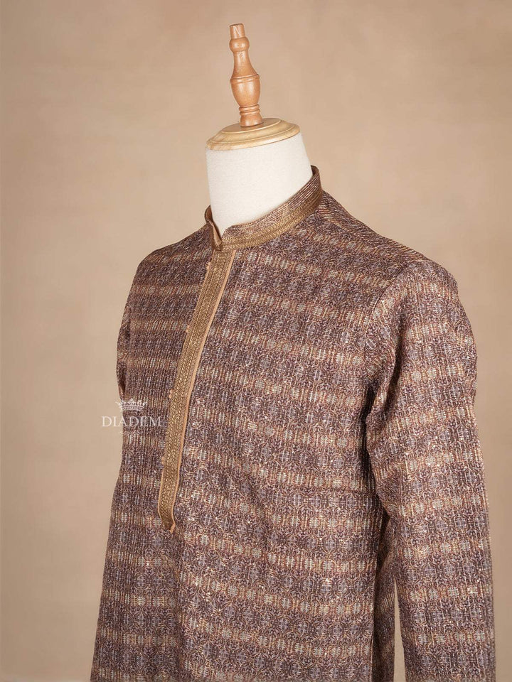 Light Brown Kurta Set With Geometric and Sequin Embroidery, With Pant - Diadem