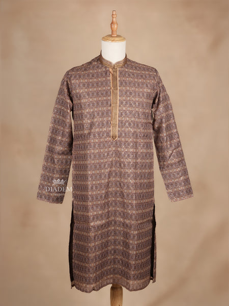 Geometric Embroidered Light Brown Kurta