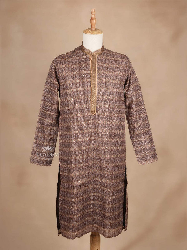 Light Brown Kurta Set With Geometric and Sequin Embroidery, With Pant - Diadem