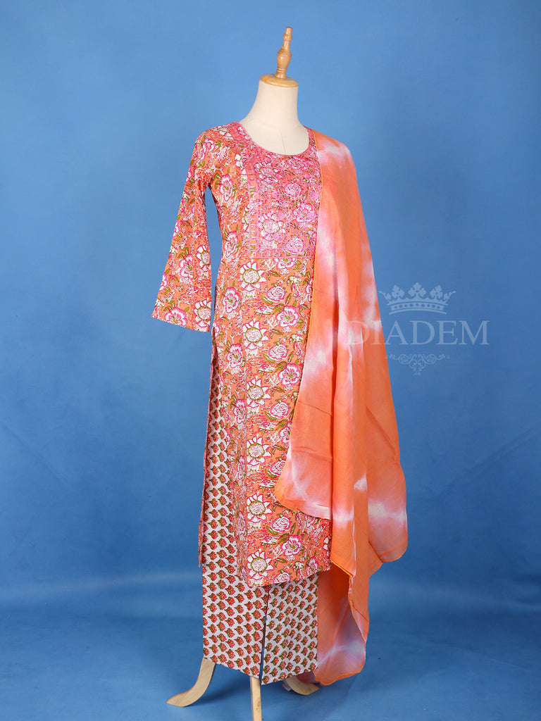 Light Orange Cotton Floral Printed Salwar Suit