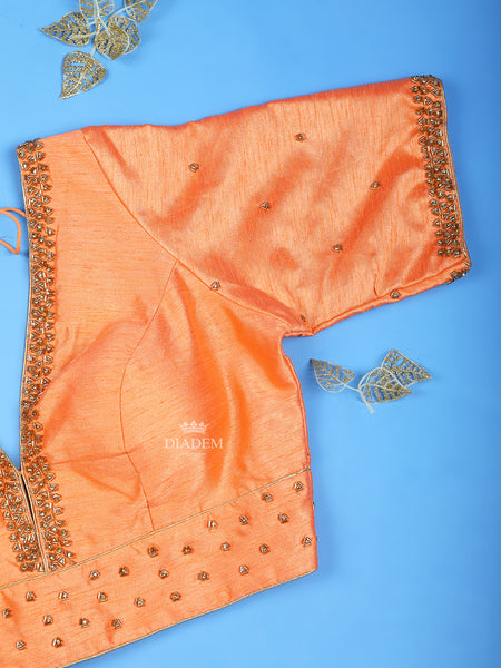 Cell Bead Embroidery Light Orange Silk Blouse with Stone Work