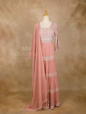 Light Peach Floral Designed Gown - Diadem