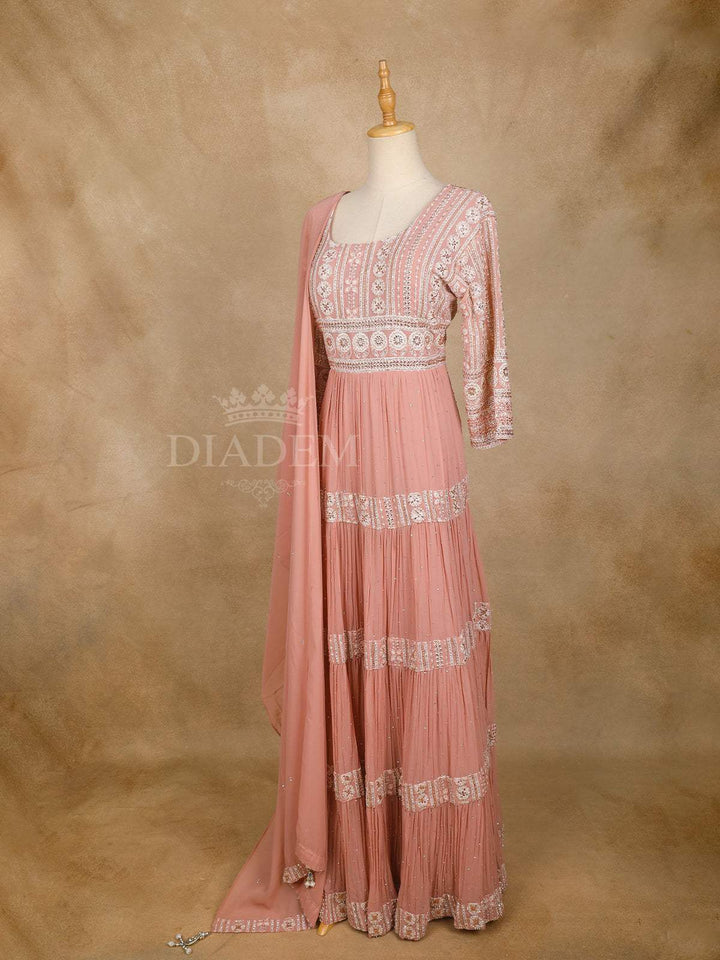 Light Peach Floral Designed Gown - Diadem