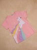 Light Pink Cotton Half Sleeve T-Shirt with Unicorn Designs for Girls - Diadem