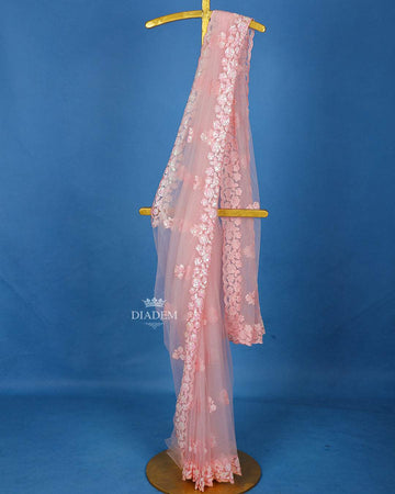 Light Pink Embroidery Designed Net Saree - Diadem