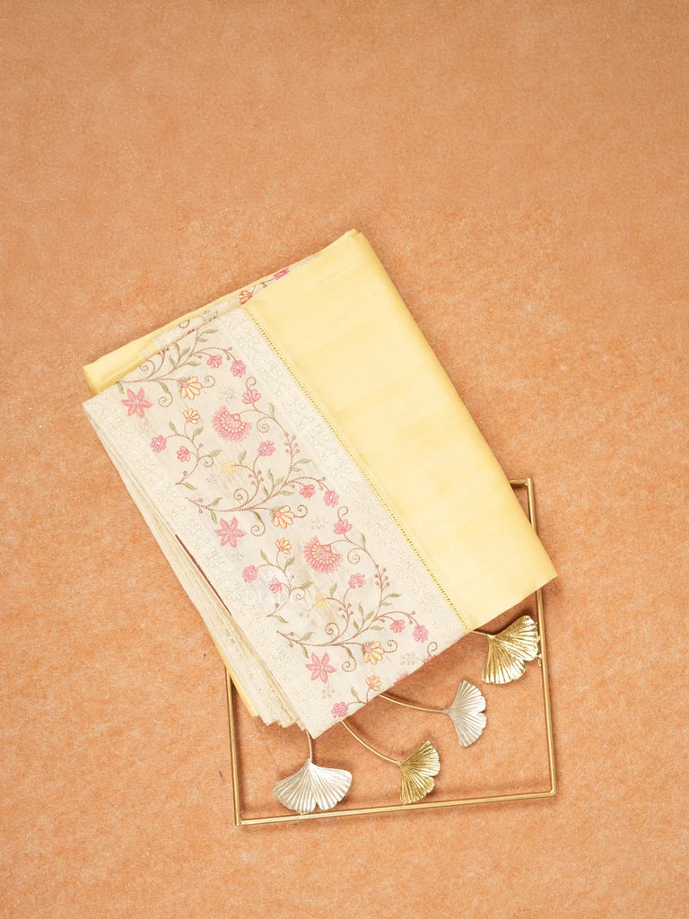 Light Yellow Tussar Silk Saree with Solid