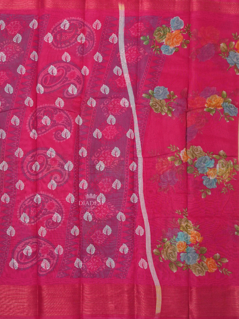 Linen Cotton Saree in Dark Pink