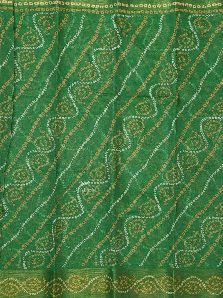 Linen Cotton Saree Green With Paisley Motifs