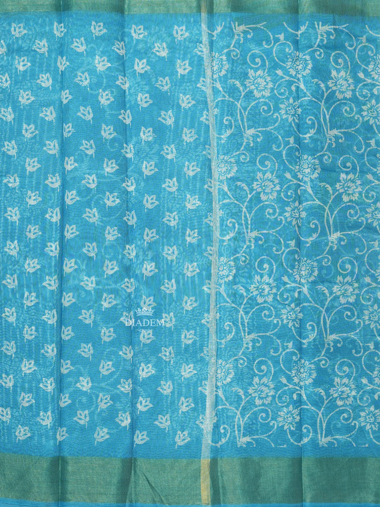 Linen Cotton Saree in Sky Blue with Floral