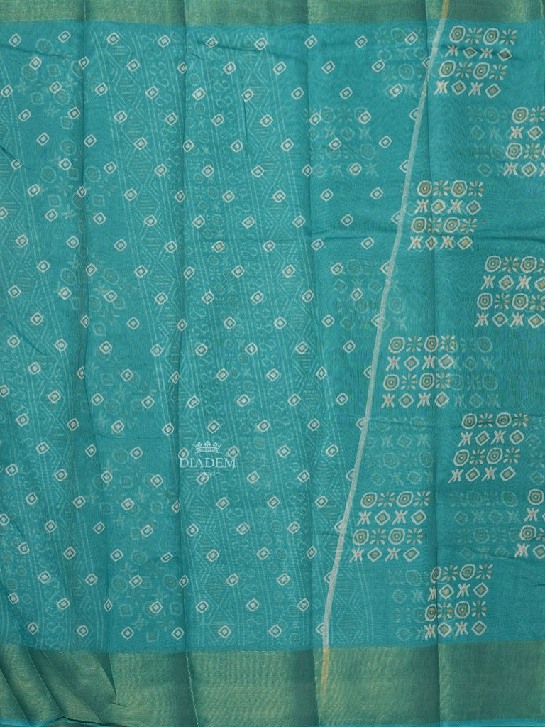 Linen Cotton Saree in Sky Blue with Geometric