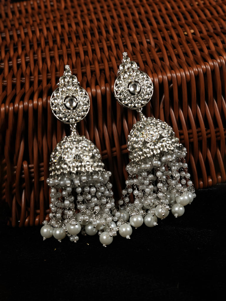 Maang Tikka and Earrings Set Silver Grey