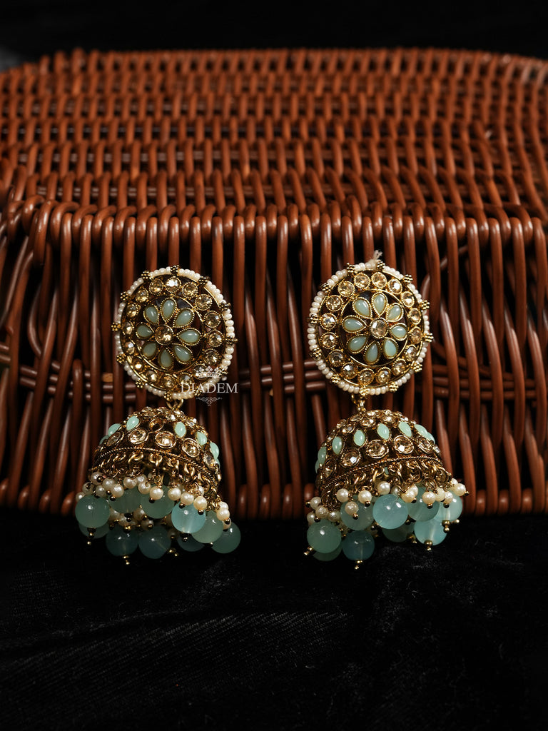 Maang Tikka and Earrings Set Regal Aqua