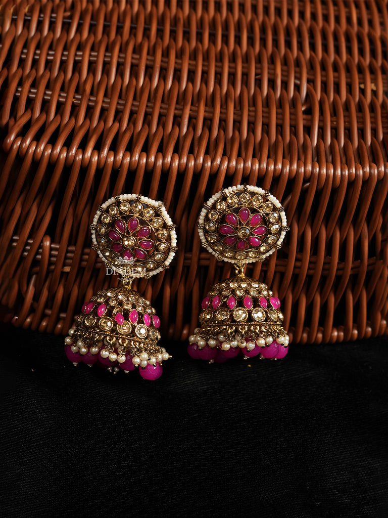 Maang Tikka and Earrings Set Regal Pink